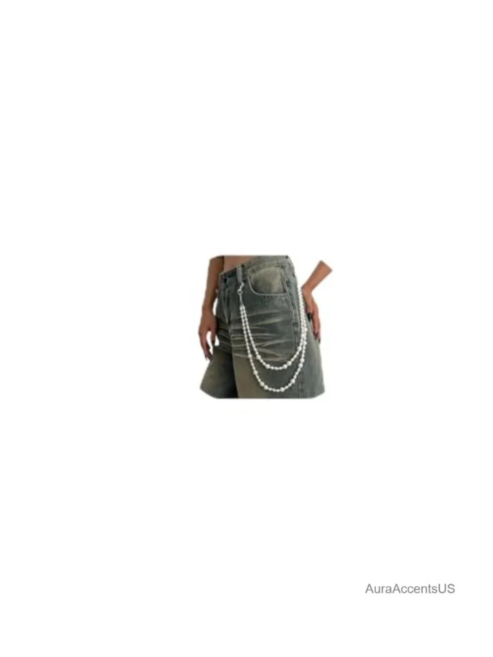 White Pearl Layers Rhinestone Chain Wallet Pants Chain for Men Women